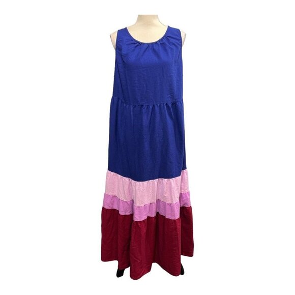 Ava & Viv Womens X Tiered Color Block Maxi Dress Sun Sleeveless Tie Neck Casual - Picture 1 of 8